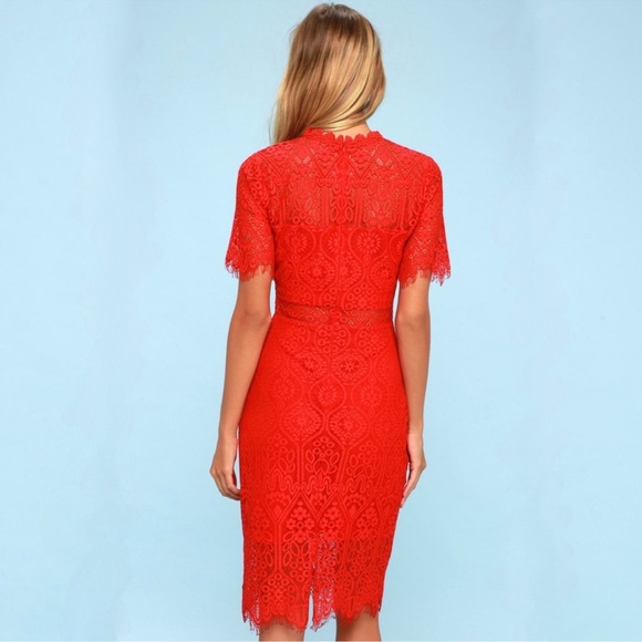 Lulus Red Lace Short Sleeve Mini Dress - Picture 5 of 14